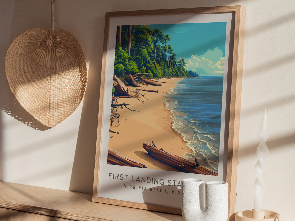 First Landing State Park Matte Border Poster | Virginia Beach, Virginia Coastal Beach Decor — styled in a modern interior