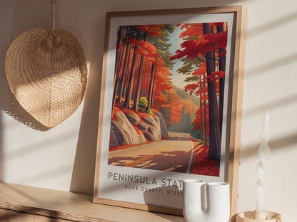 Peninsula State Park Matte Border Poster | Door County, Wisconsin Destination Print — styled in a modern interior