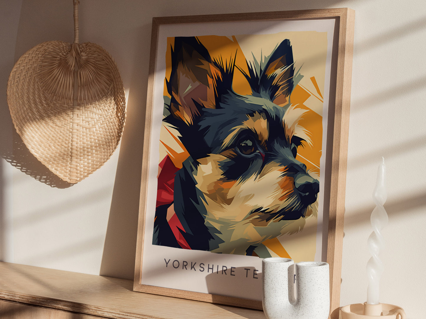 Yorkshire Terrier Poster | Bold & Beautiful Yorkie Portrait Wall Art — styled in a modern interior