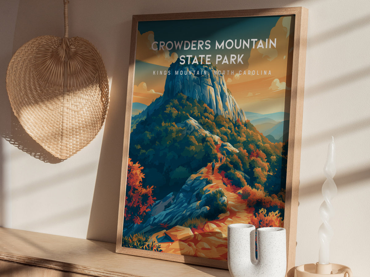 Crowders Mountain State Park, Kings Mountain, North Carolina Poster | Summit Trail Adventure Travel Wall Art — styled in a mo