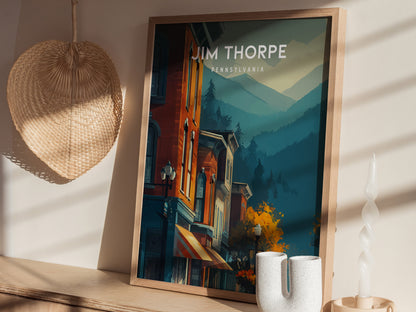Jim Thorpe, Pennsylvania Poster | Historic Mountain Town Charm Wall Art — styled in a modern interior