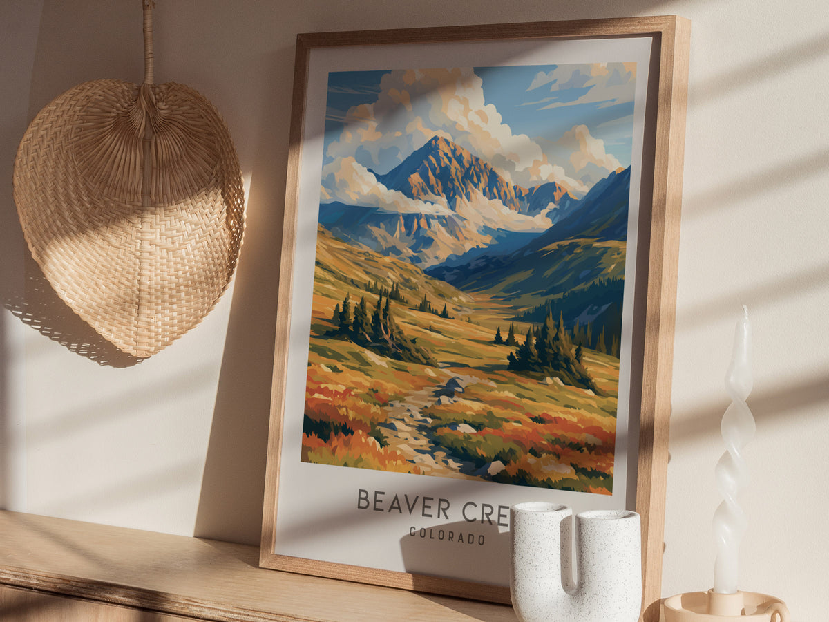 Beaver Creek Matte Border Poster | Colorado Framed or Unframed Travel Wall Art — styled in a modern interior
