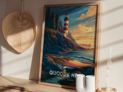 Quoddy Head, Lubec, Maine Poster | Easternmost Lighthouse Travel Wall Art — styled in a modern interior