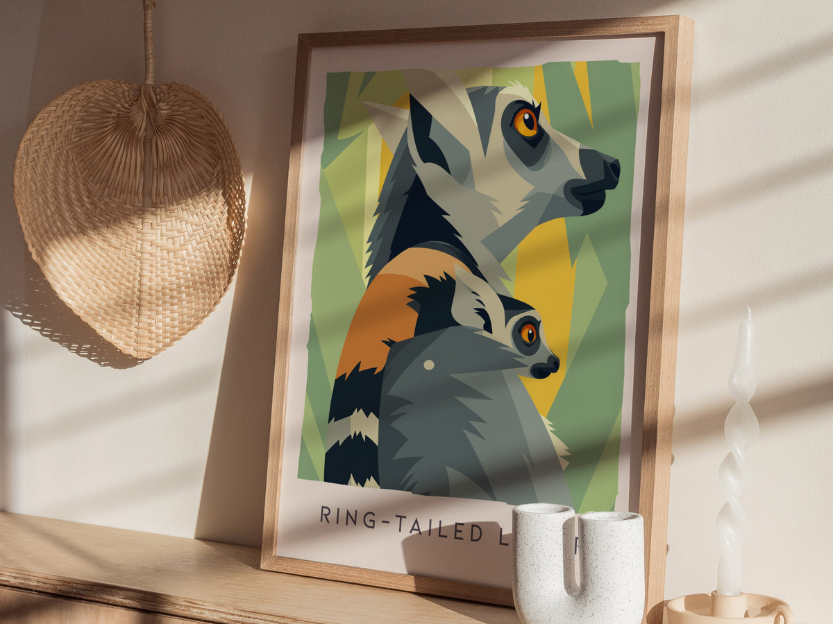 Ring-tailed Lemur Poster | Madagascar Wildlife Wall Art — styled in a modern interior