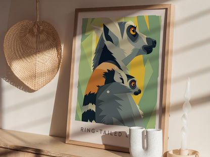 Ring-tailed Lemur Poster | Madagascar Wildlife Wall Art — styled in a modern interior