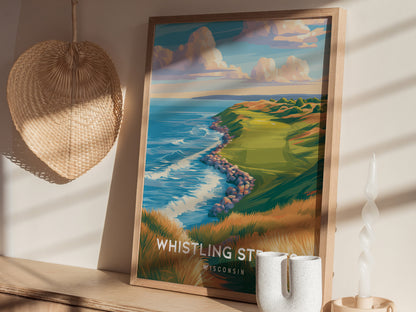 Whistling Straits, Wisconsin Poster | Links Golf Course Lakeside Wall Art — styled in a modern interior