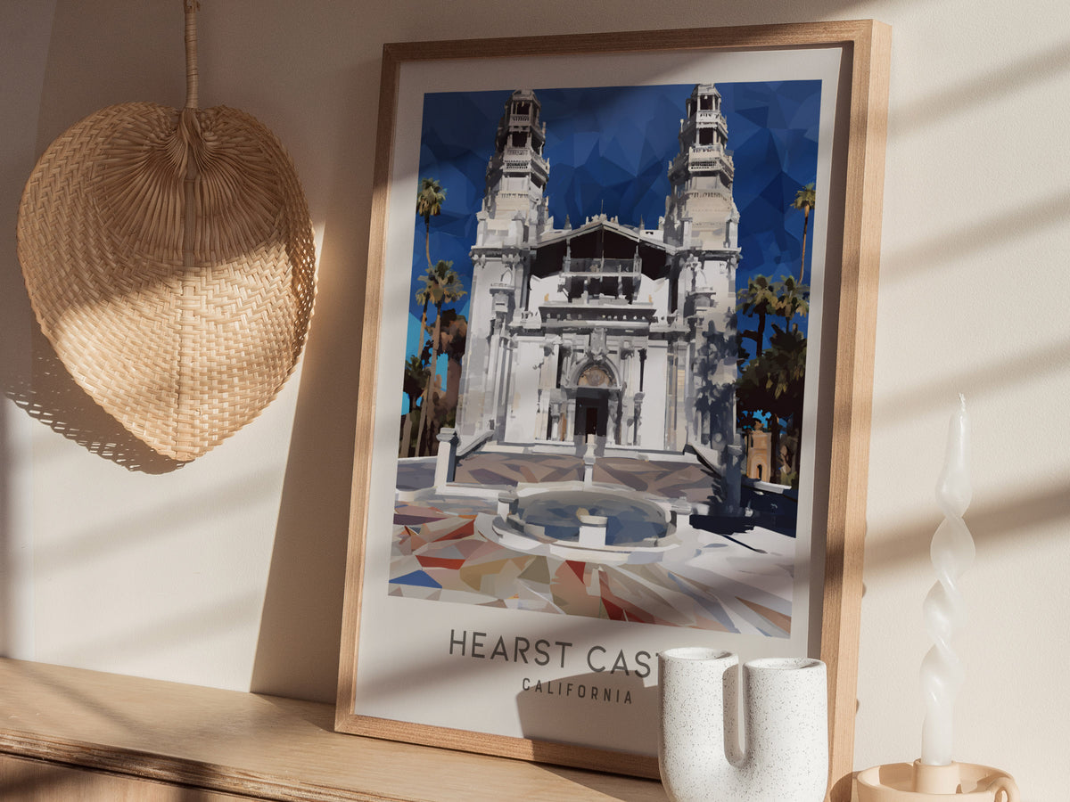 Hearst Castle Matte Border Poster | San Simeon, California Travel Wall Art — styled in a modern interior