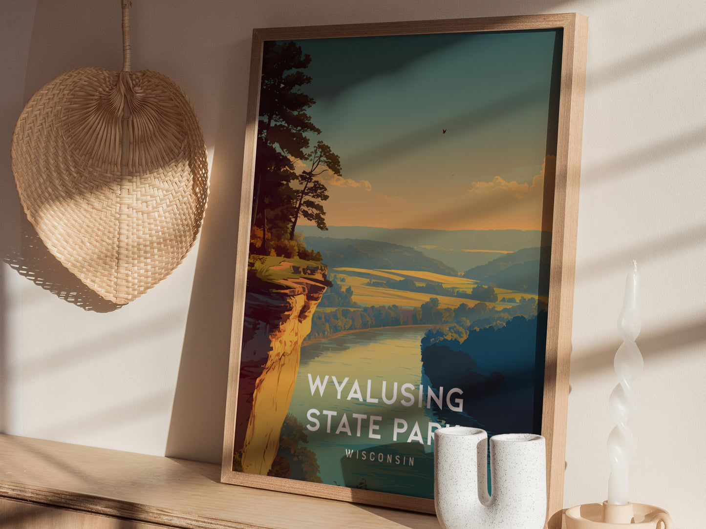 Wyalusing State Park, Wisconsin Poster | Bluffs & River Valley Vista Wall Art — styled in a modern interior