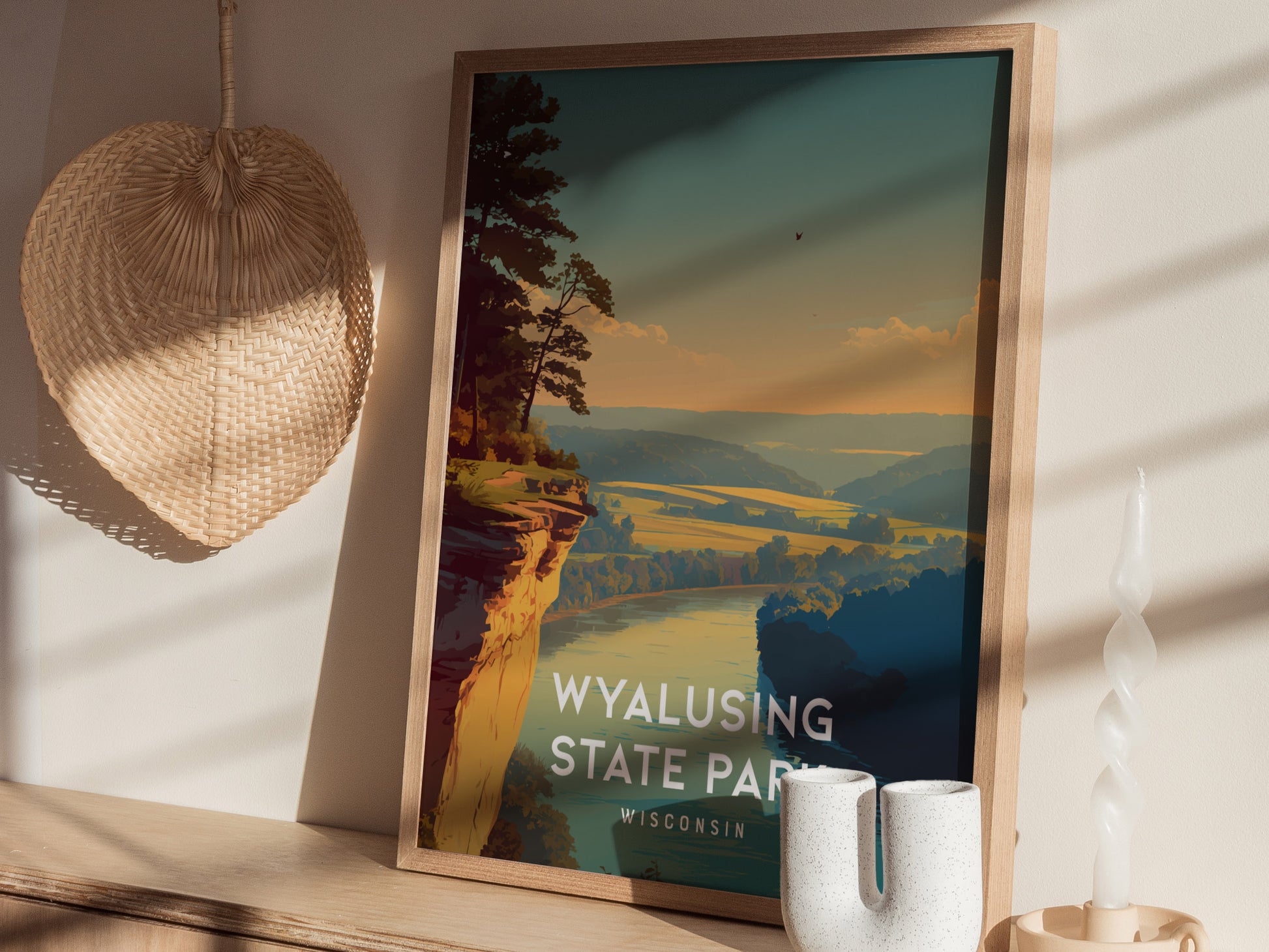 Wyalusing State Park, Wisconsin Poster | Bluffs & River Valley Vista Wall Art — styled in a modern interior