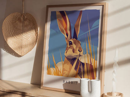 Rabbit, Wildlife Poster | Meadow Wildflower Countryside Wall Art — styled in a modern interior
