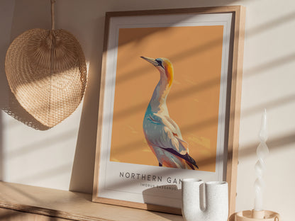 Northern Gannet, Morus bassanus Poster | Striking Seabird Wildlife Print Wall Art — styled in a modern interior