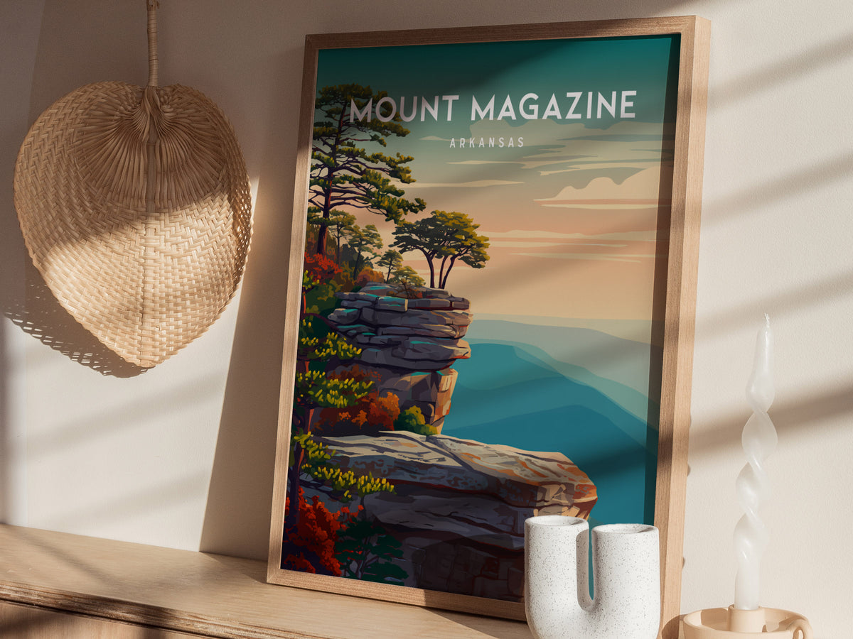 Mount Magazine, Arkansas Poster | Ozark Summit & Forest Scenic Wall Art — styled in a modern interior