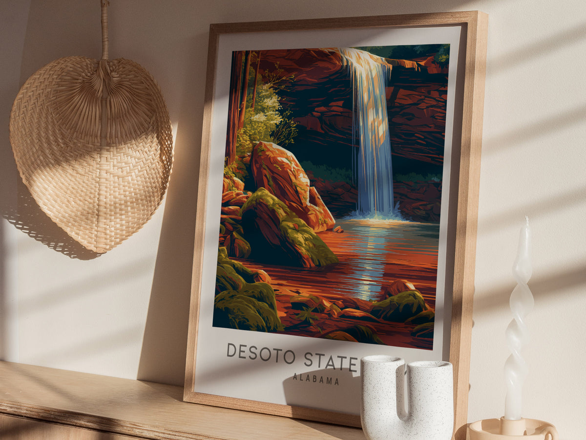 DeSoto State Park Matte Border Poster | Alabama Destination Print Travel Wall Art — styled in a modern interior