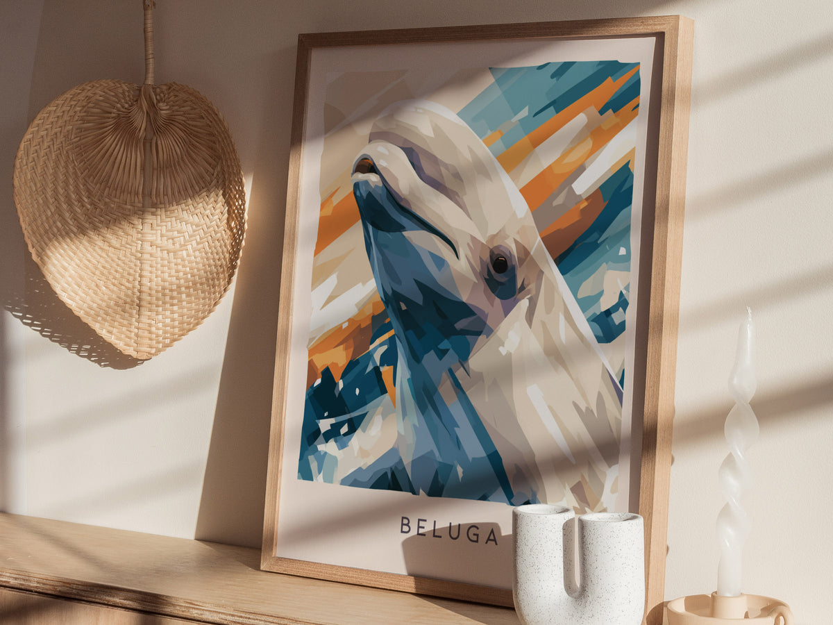Beluga, Delphinapterus leucas Poster | Arctic Ocean Wildlife Wall Art — styled in a modern interior