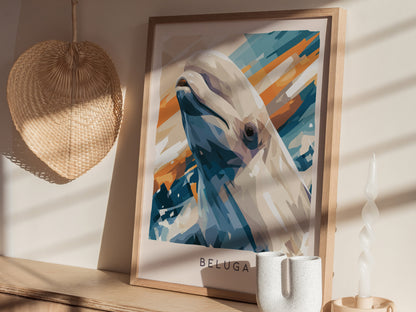 Beluga, Delphinapterus leucas Poster | Arctic Ocean Wildlife Wall Art — styled in a modern interior