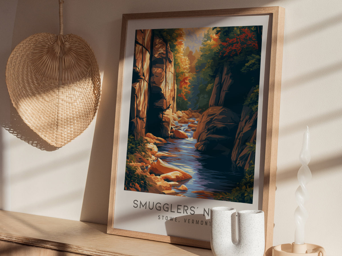 Smugglers' Notch Matte Border Poster | Stowe, Vermont Travel Wall Art — styled in a modern interior