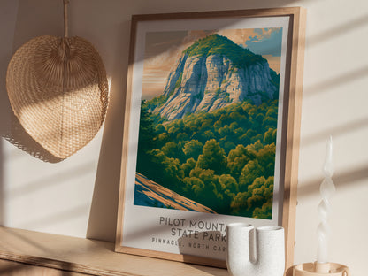 Pilot Mountain State Park Matte Border Poster | Pinnacle, North Carolina Destination Print — styled in a modern interior