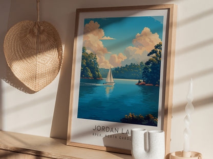 Jordan Lake Matte Border Poster | Apex, North Carolina Destination Print — styled in a modern interior