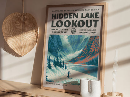 Hidden Lake Lookout, North Cascades National Park Poster | Hiker Gift | Backcountry Trail Wall Art — styled in a modern inter