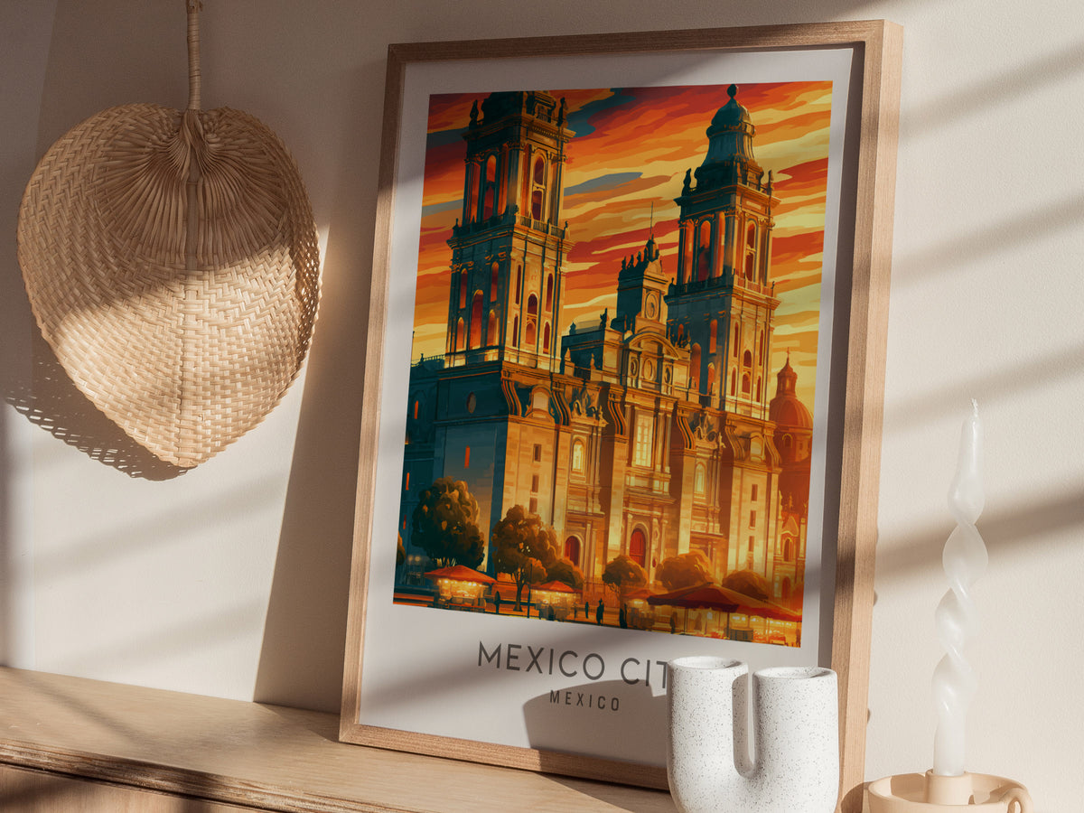 Mexico City Matte Border Poster | Mexico Destination Print Travel Wall Art — styled in a modern interior