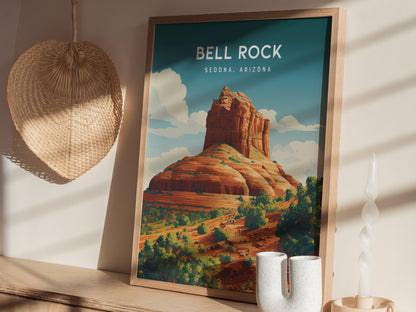 Bell Rock, Sedona, Arizona Poster | Red Rock Desert Destination Print Wall Art — styled in a modern interior