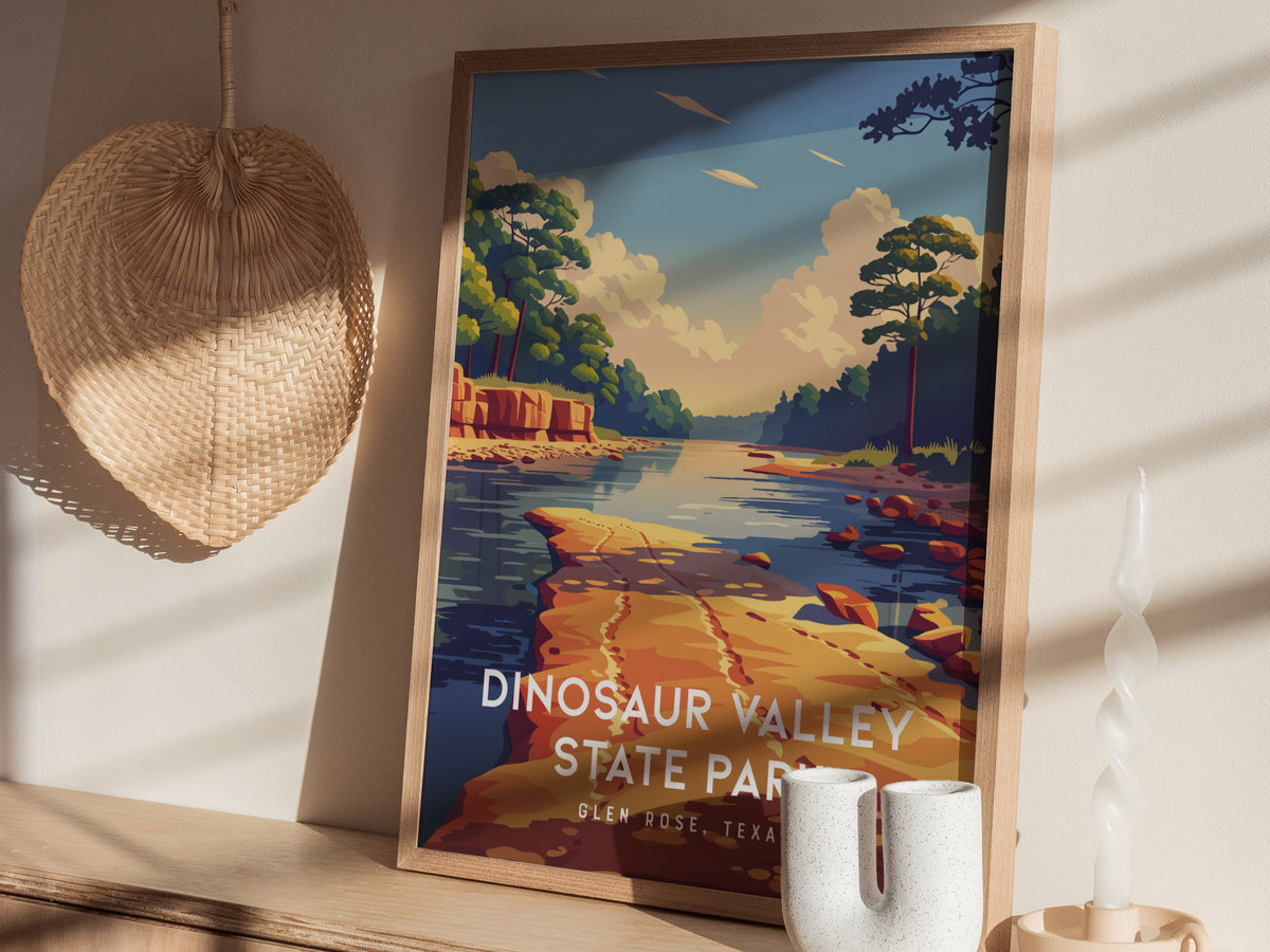 Dinosaur Valley State Park, Glen Rose, Texas Poster | Ancient Riverbed Adventure Wall Art — styled in a modern interior