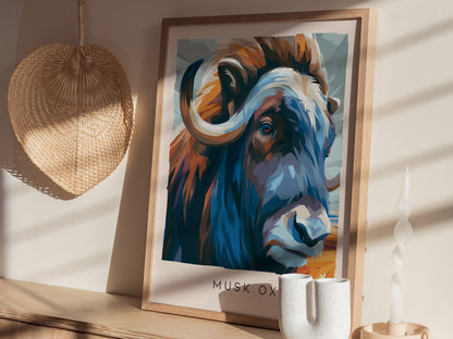 Musk Ox, Ovibos moschatus Poster | Arctic Tundra Wildlife Wall Art — styled in a modern interior
