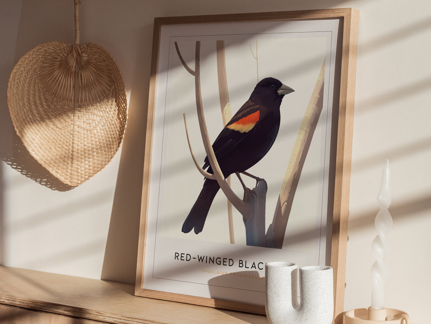 Red-Winged Blackbird Poster | Bird Art Print | Minimalist Nature Gift