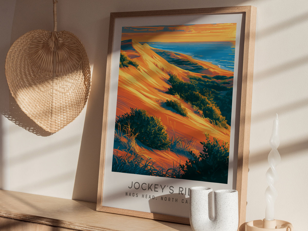 Jockey's Ridge Matte Border Poster | Nags Head, North Carolina Coastal Beach Decor — styled in a modern interior