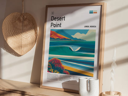 Desert Point, Lombok, Indonesia Poster | Surf Wall Art & Wave Print Wall Art — styled in a modern interior