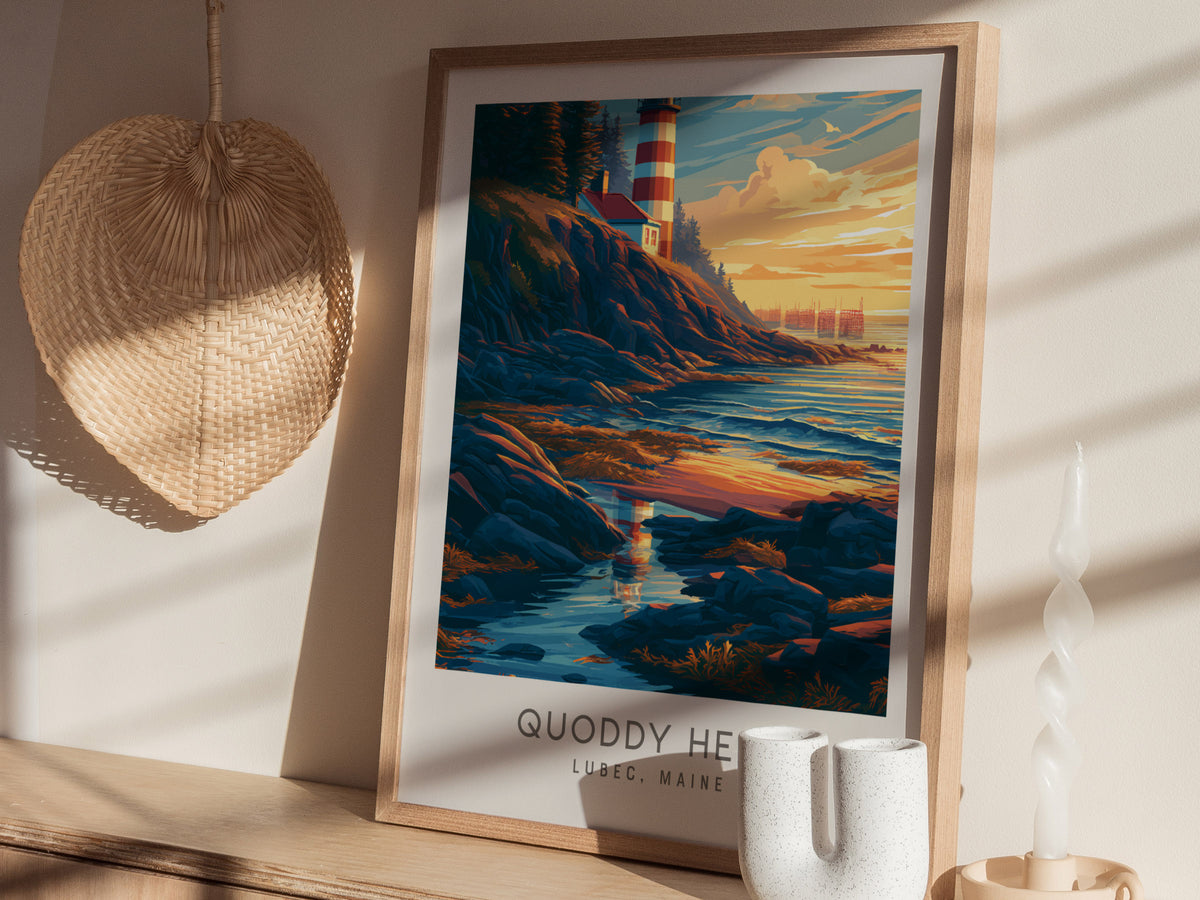 Quoddy Head Matte Border Poster | Lubec, Maine Coastal Beach Decor — styled in a modern interior