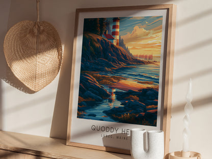 Quoddy Head Matte Border Poster | Lubec, Maine Coastal Beach Decor — styled in a modern interior