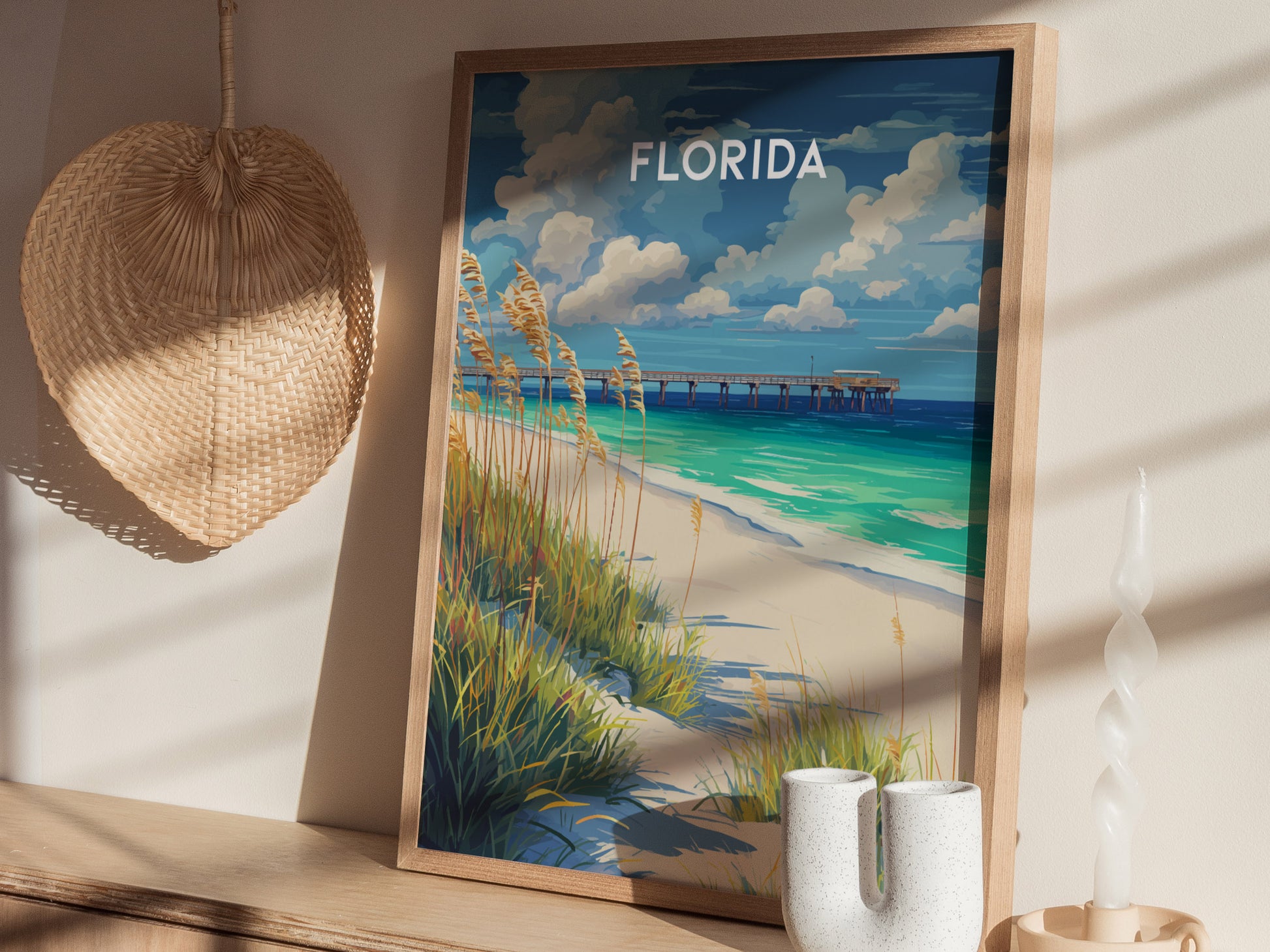 Florida Poster | Sunshine State Coastal Paradise Wall Art — styled in a modern interior