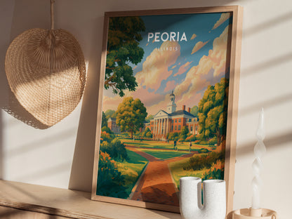 Peoria, Illinois Poster | River City Charm Framed or Unframed Wall Art — styled in a modern interior
