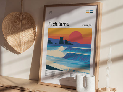 Pichilemu, Chile Poster | Pacific Surf & Coastal Cliffs Wall Art — styled in a modern interior
