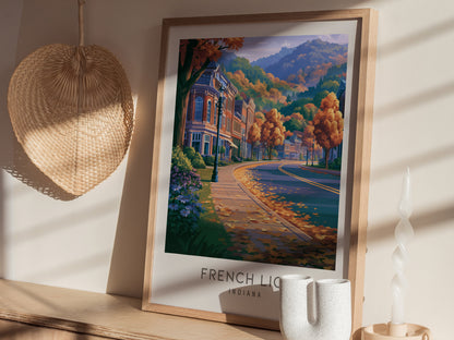 French Lick Matte Border Poster | Indiana Destination Print Travel Wall Art — styled in a modern interior