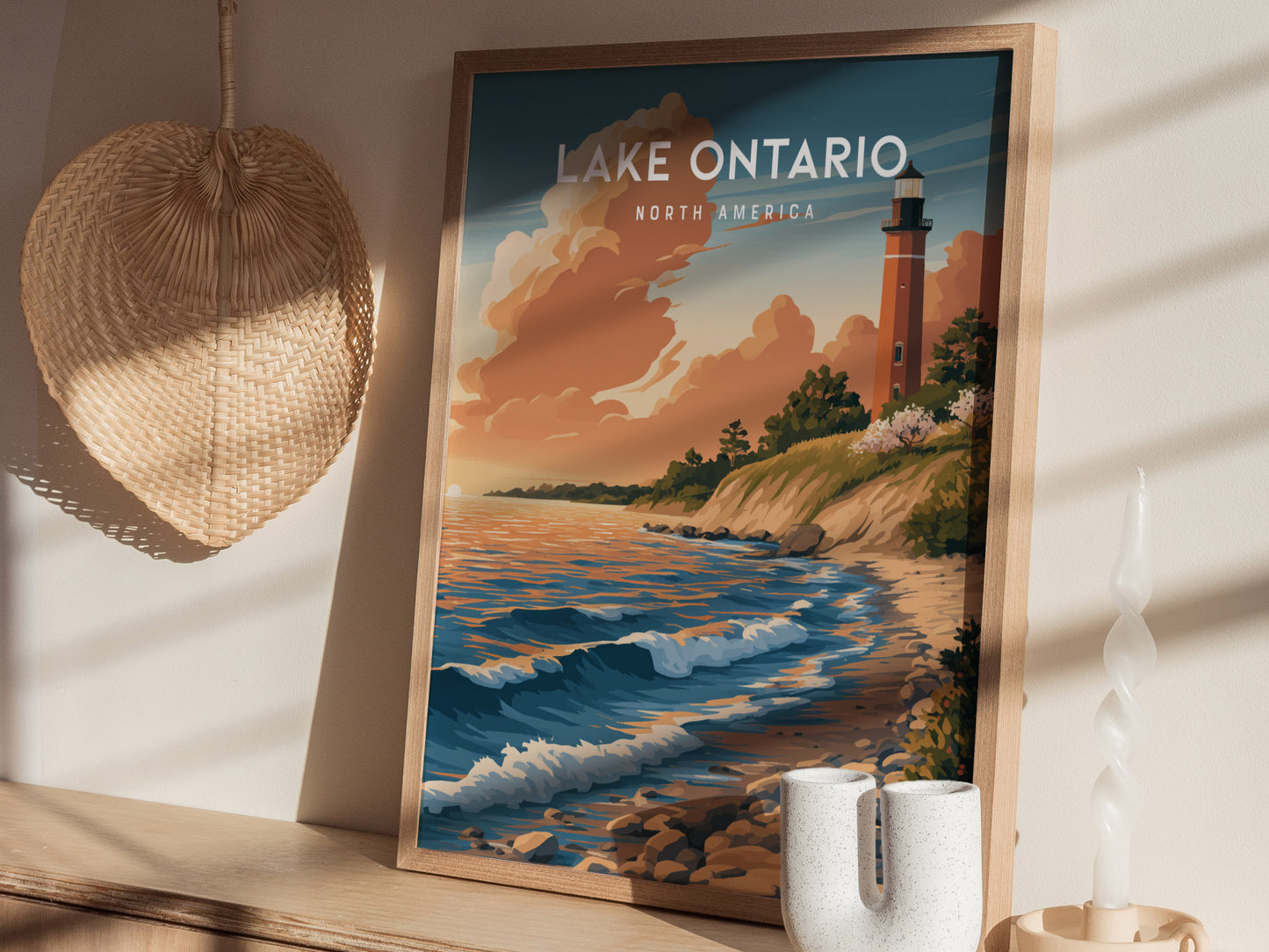 Lake Ontario, North America Poster | Freshwater Shores & Sailboat Horizon Wall Art — styled in a modern interior