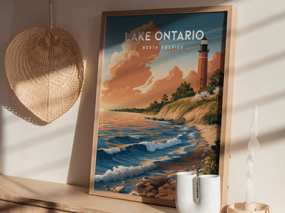 Lake Ontario, North America Poster | Freshwater Shores & Sailboat Horizon Wall Art — styled in a modern interior