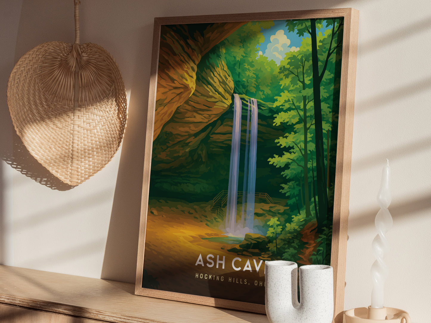 Ash Cave Hocking Hills Poster | Ohio Waterfall Nature Trail Wall Art