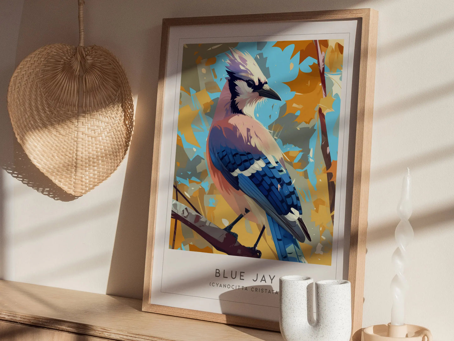 Blue Jay Songbird Modern Framed Wall Art | Cottagecore Minimalist Nature Wildlife Poster | Audubon Scientific Farm House Decor Print