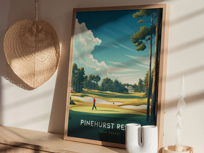 Pinehurst Resort Golf Course Framed Wall Art | North Carolina Golfer Gift Travel Poster | PGA Tour Golfing Home Decor | Father's Day Artwork Gift