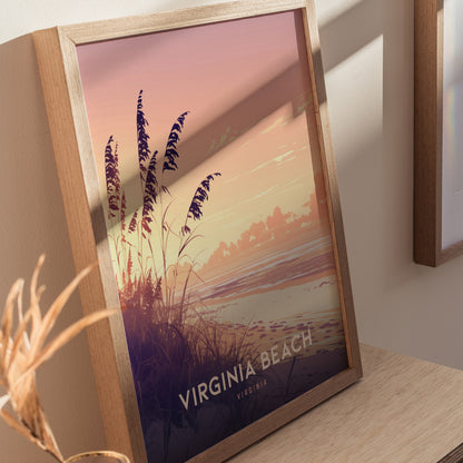 Virginia Beach Poster | Coastal Sunset Wall Art | Framed or Unframed