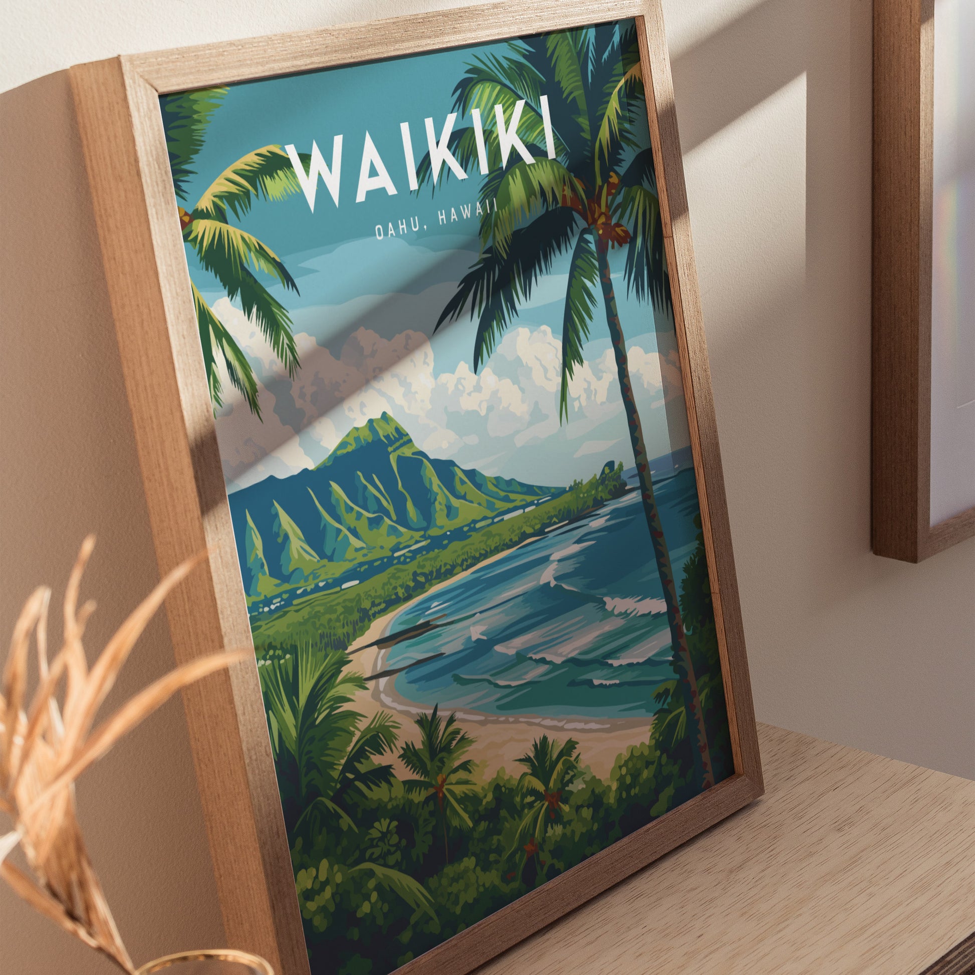 Waikiki Beach Poster | Hawaii Diamond Head Art Oahu Paradise Print