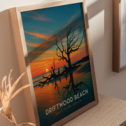 Driftwood Beach Poster | Jekyll Island Georgia Coastal Wall Art | Framed or Unframed