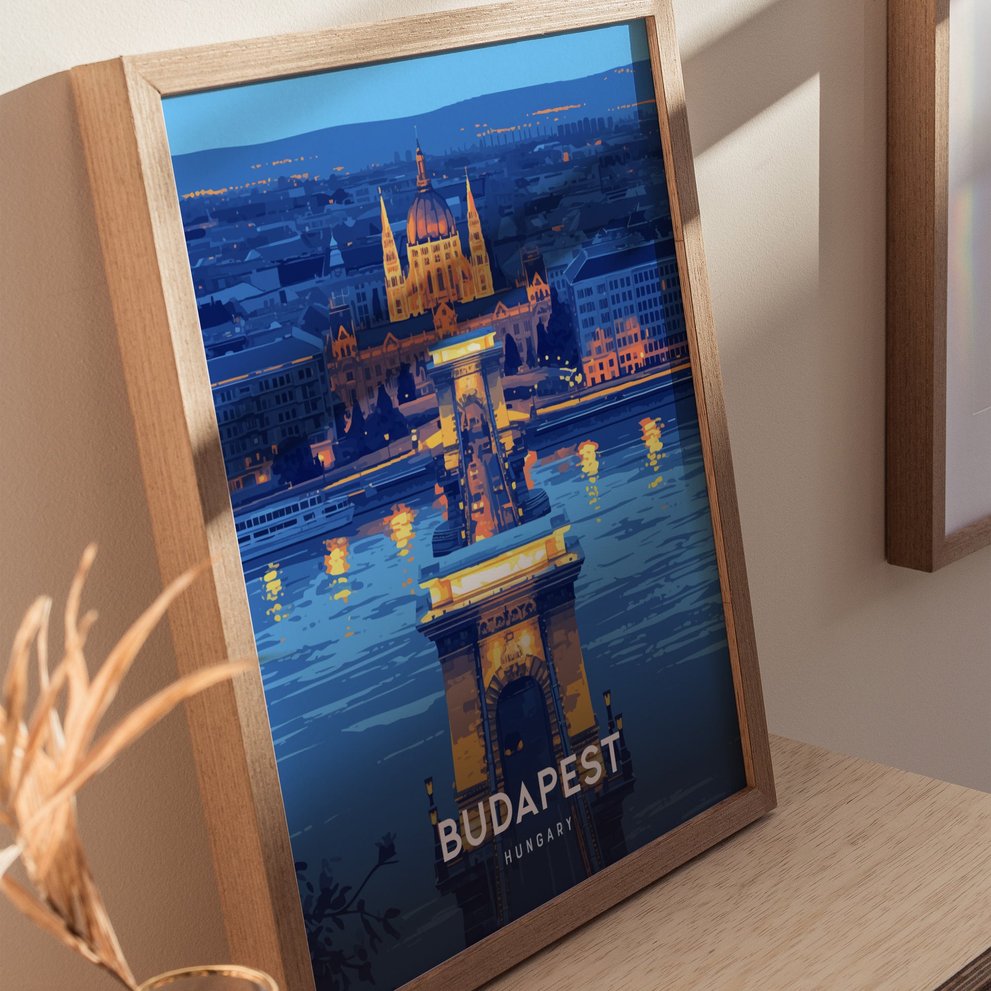 Budapest Chain Bridge Poster | Hungary Travel Print Wall Art | Framed or Unframed