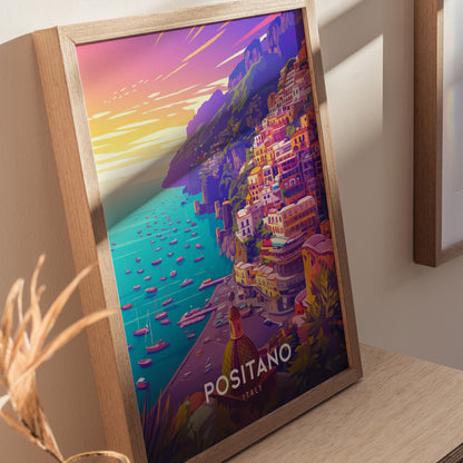 Positano Poster | Amalfi Coast Italy Art | Vintage Travel Print
