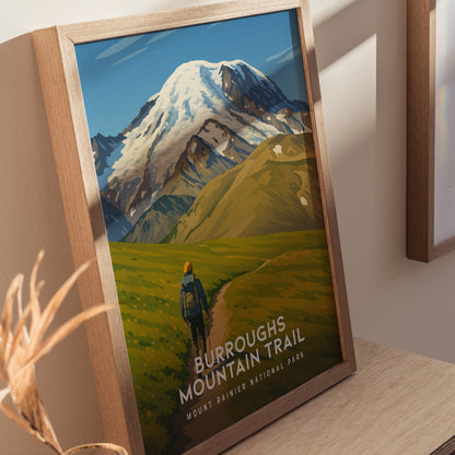 Burroughs Mountain Trail Poster | Mount Rainier National Park Wall Art Print | Framed or Unframed