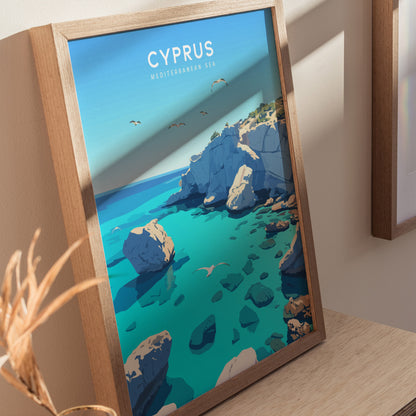 Cyprus Travel Poster | Coastal Mediterranean Wall Art | Framed or Unframed