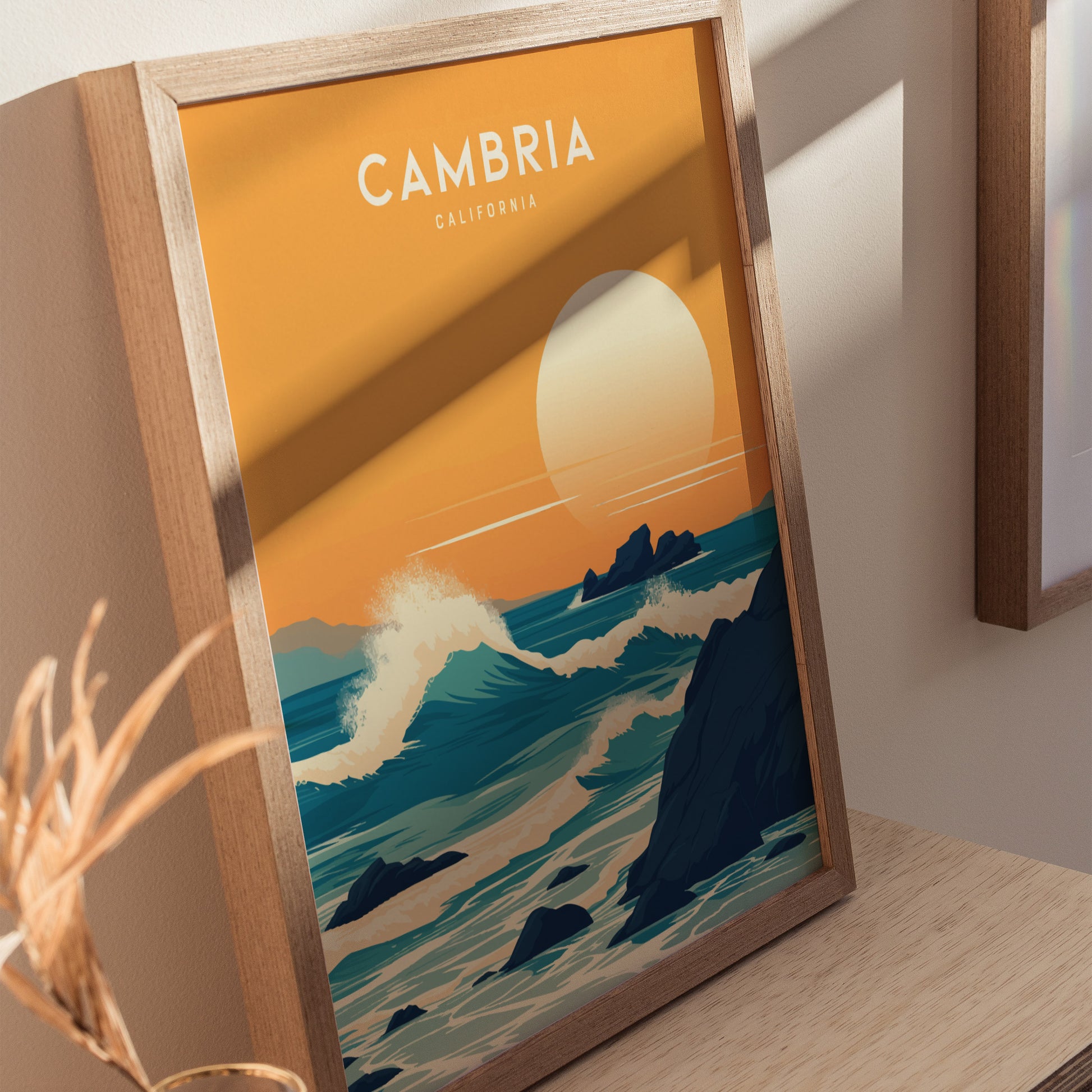 Cambria California Poster | Coastal Sunset Travel Print Wall Art | Framed or Unframed
