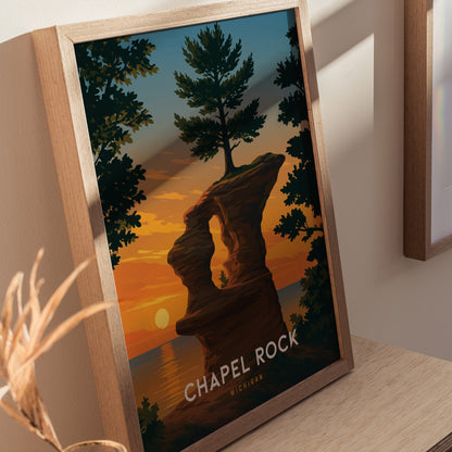 Chapel Rock Michigan Poster | Pictured Rocks Lake Superior Wall Art | Framed or Unframed